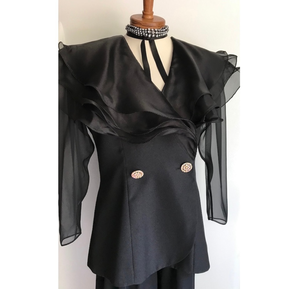 Vintage Evening Glam Wear, Palazzo Pants & Fitted Jacket Top, Black, Sz Medium
